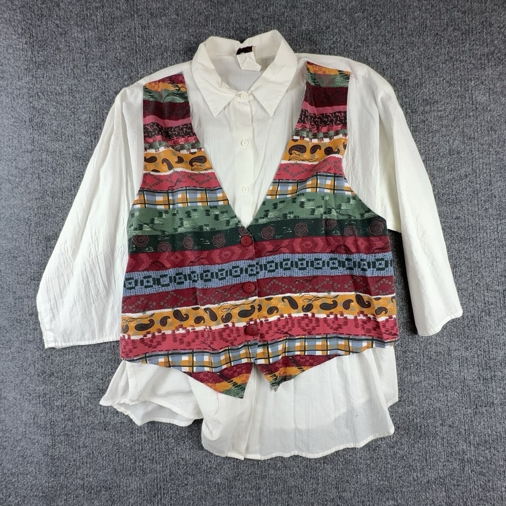 Separate Issue Blouse Womens Large Multicolor Striped Vest Belted Tunic Top